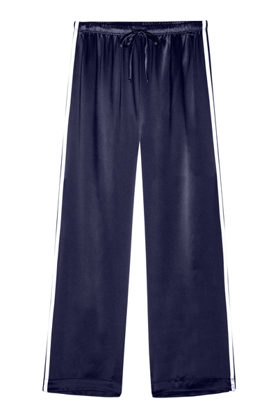 THE SILK STRIPE CROP PANT IN NAVY