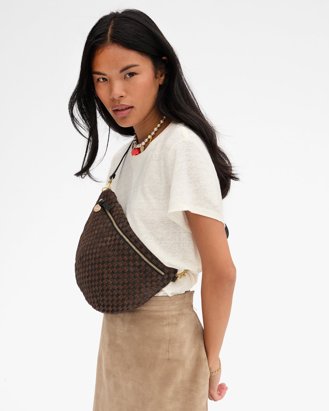 GRANDE FANNY LEATHER & SUEDE WOVEN CHECKER IN BLACK & CHOCOLATE