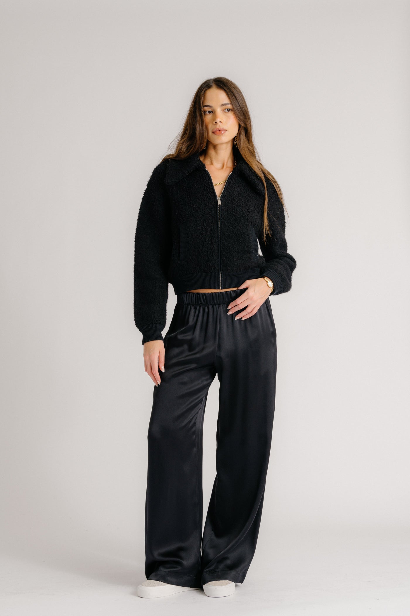 CODY COLLARED ZIP UP JACKET IN BLACK