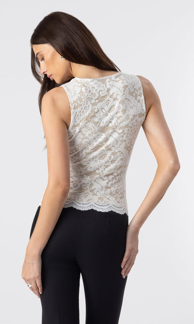 LEILA STRETCH LACE TOP IN WHITE/BEIGE
