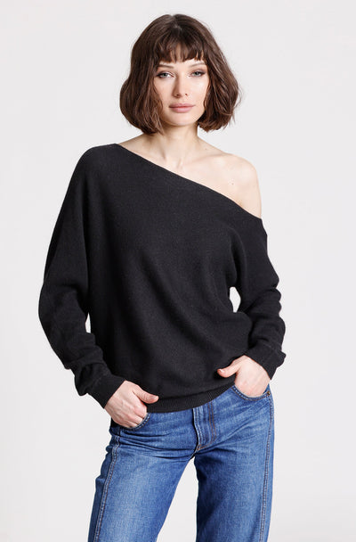 CASHMERE OFF THE SHOULDER TOP IN BLACK