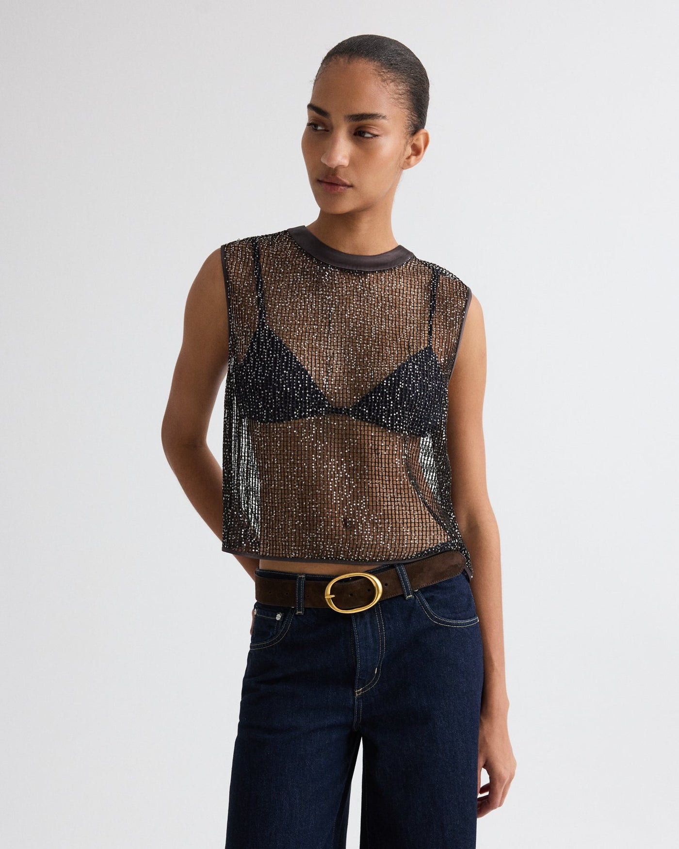 SHORT MUSCLE TANK IN DARK CHOCOLATE/SILVER - Romi Boutique