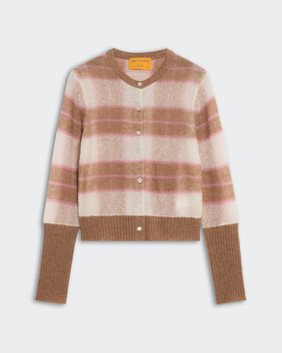 SHADOW PLAID CARDIGAN IN TAUPE COMBO