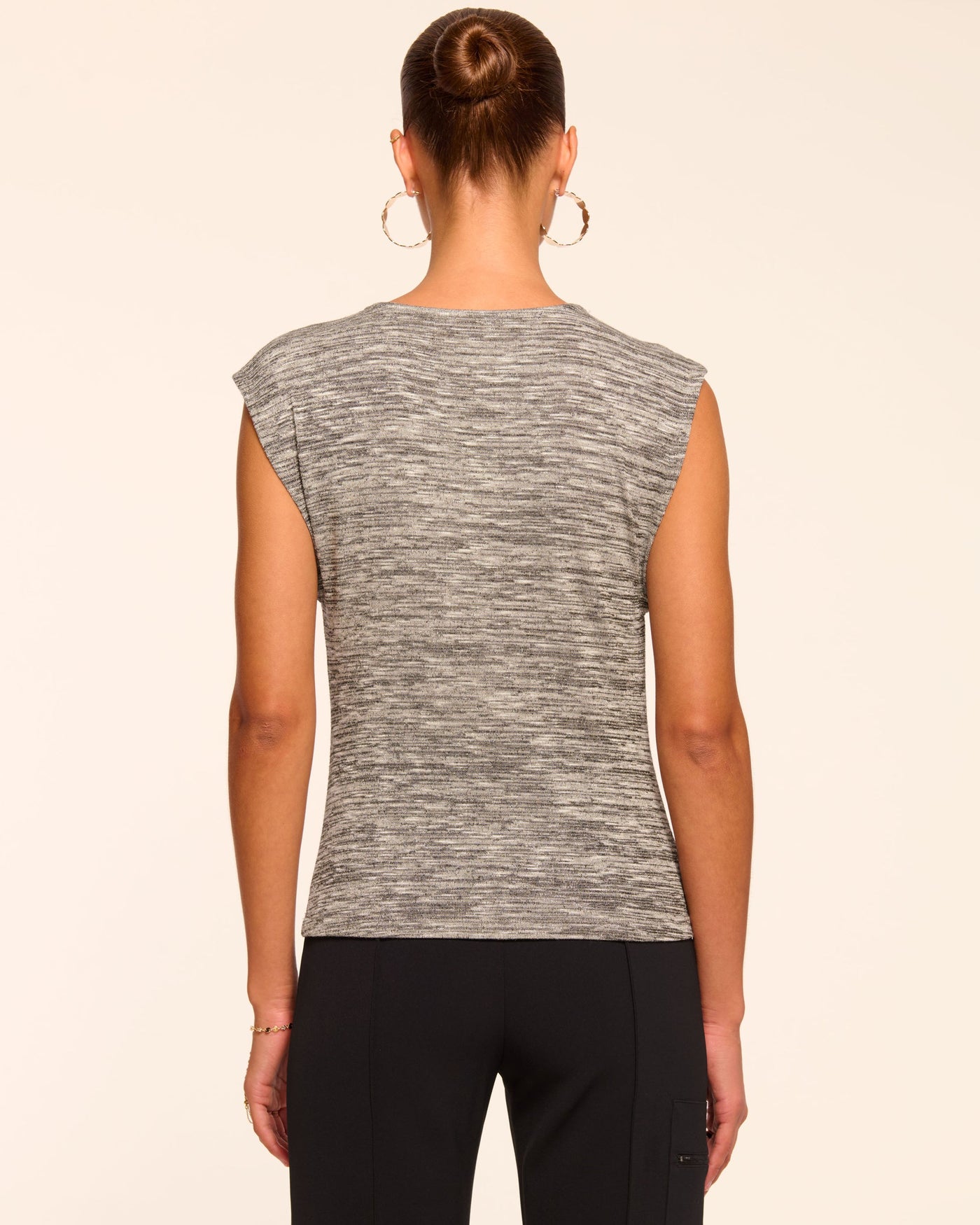 AZUL LUREX KNIT COWL NECK TOP IN BLACK/WHITE SPACE DYE