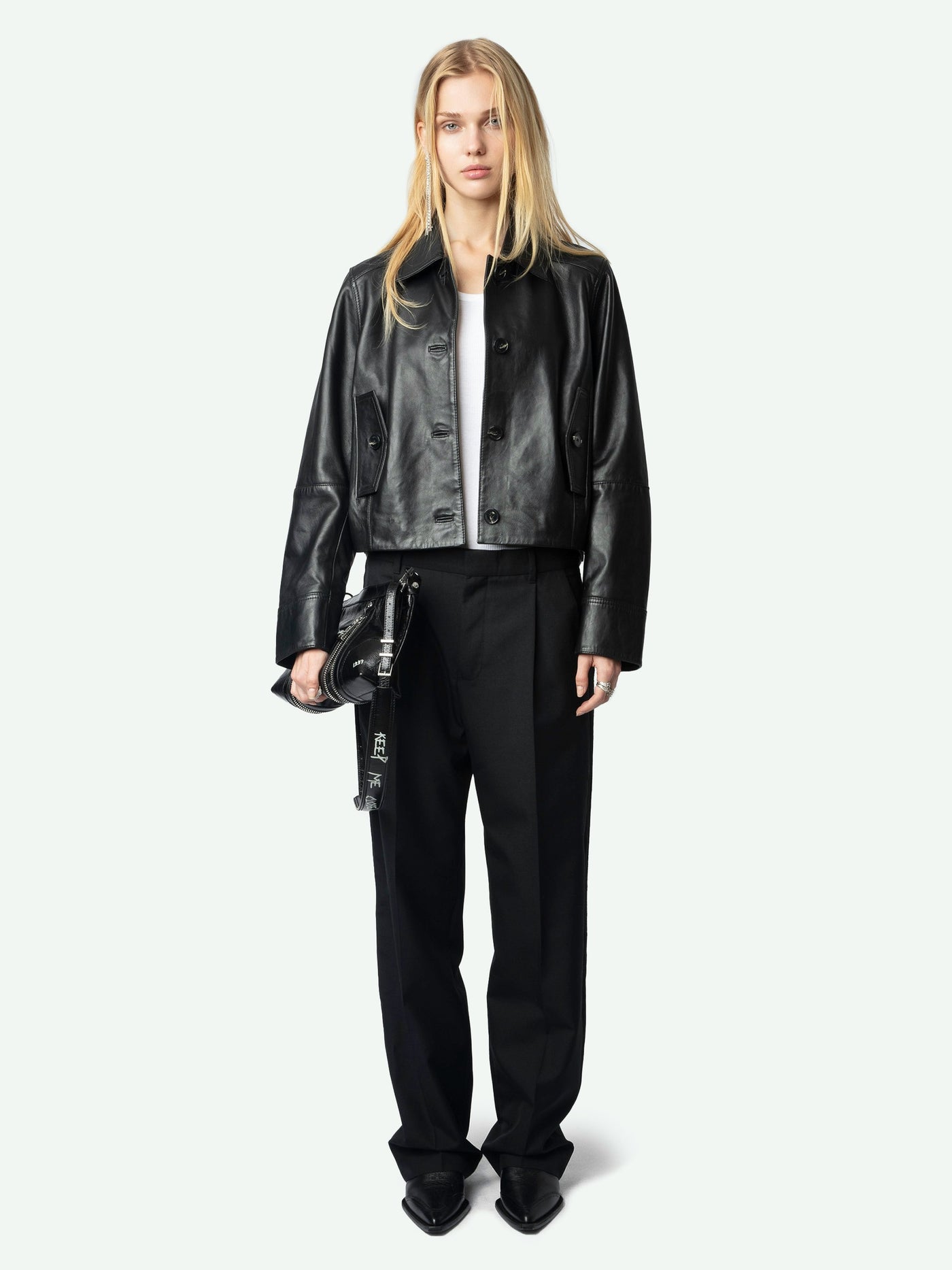 LISTON CROPPED BLACK LEATHER JACKET