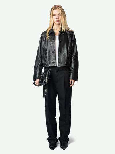 LISTON CROPPED BLACK LEATHER JACKET