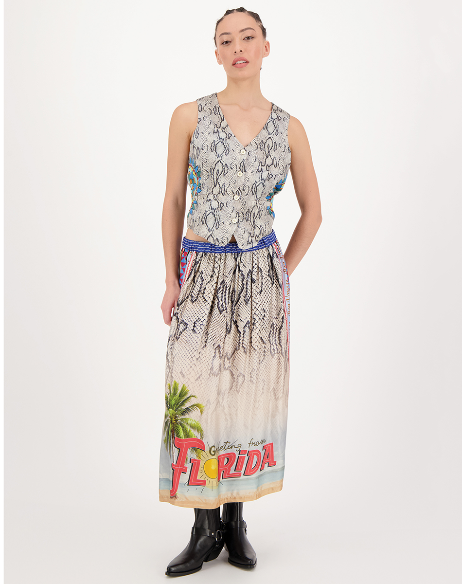 Me369 VANESSA PRINTED MIDI SKIRT at Romi Boutique