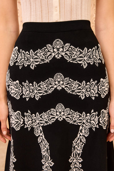 VALENCIA JACQUARD MIDI SKIRT IN BLACK