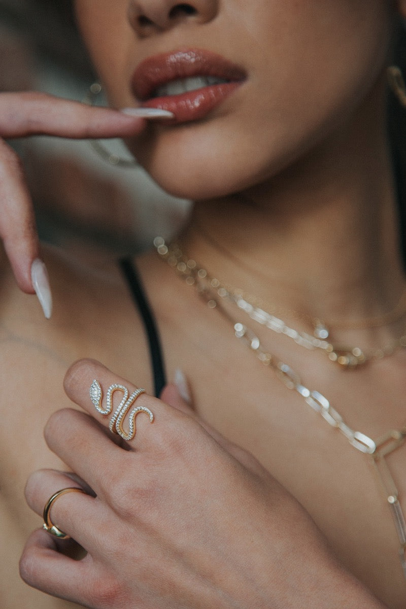 Native Gem ENCHANTED SNAKE RING IN GOLD at Romi Boutique