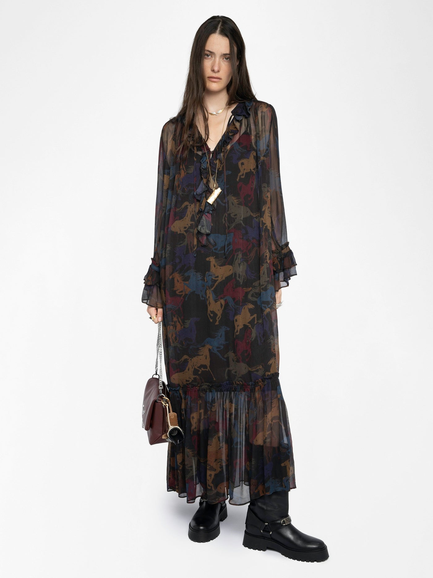 RALICEL HORSES DRESS IN DARK CHOCOLATE