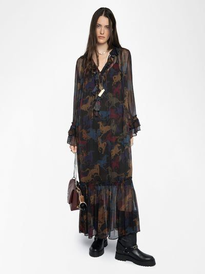 RALICEL HORSES DRESS IN DARK CHOCOLATE