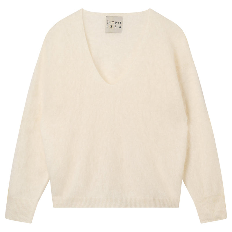 CASHMERE BRUSHED BOXY VEE IN ECRU - Romi Boutique