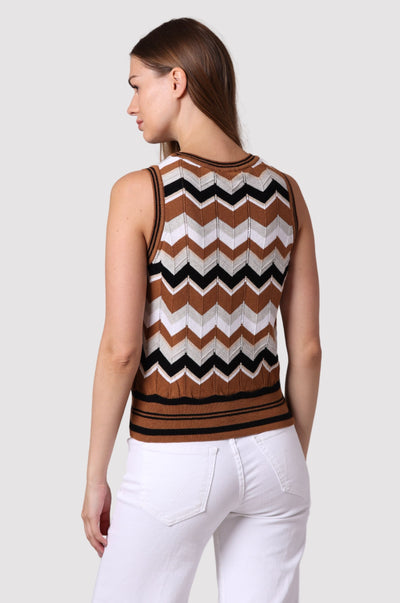CHEVRON POINTELLE TANK IN NEUTRAL MULTI COMBO - Romi Boutique