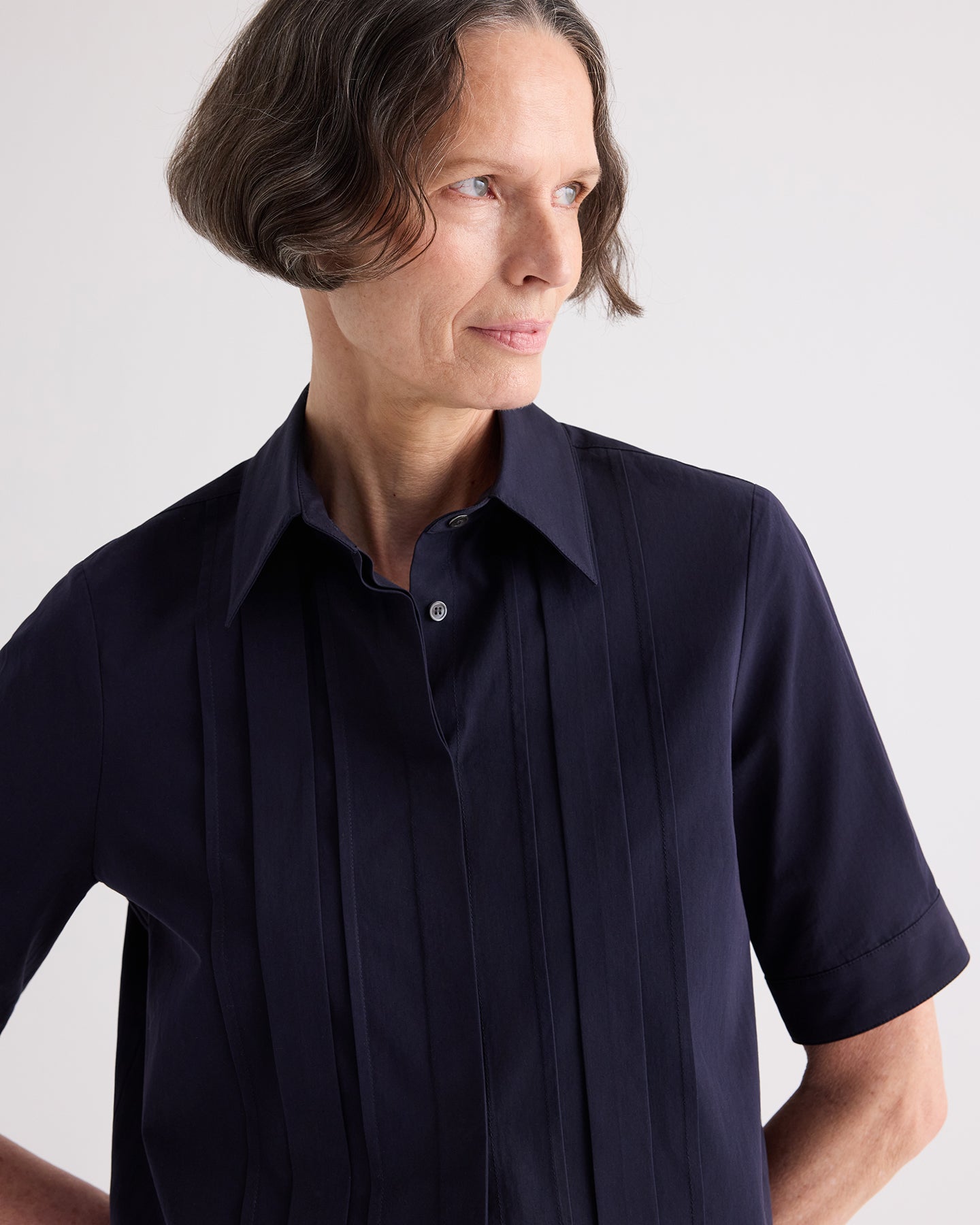 TWP Short Lived Shirt with Pleated Placket at Romi Boutique