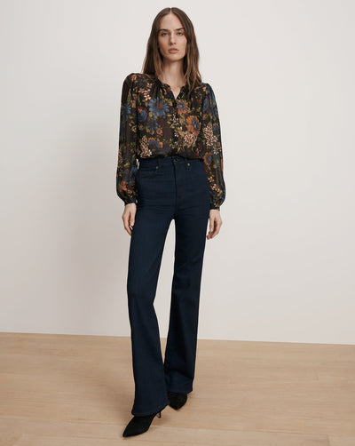 ASHLYNN SILK BLOUSE IN BLACK MULTI - Romi Boutique