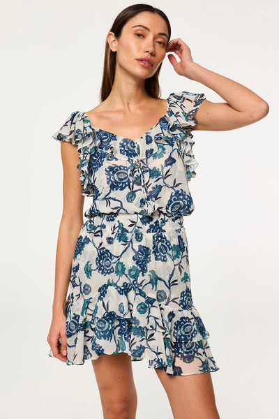 ANJA SKIRT IN INDIGO TEAL BLOOMS