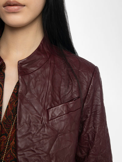 VERYN CRINKLED LEATHER BLAZER IN BURGUNDY
