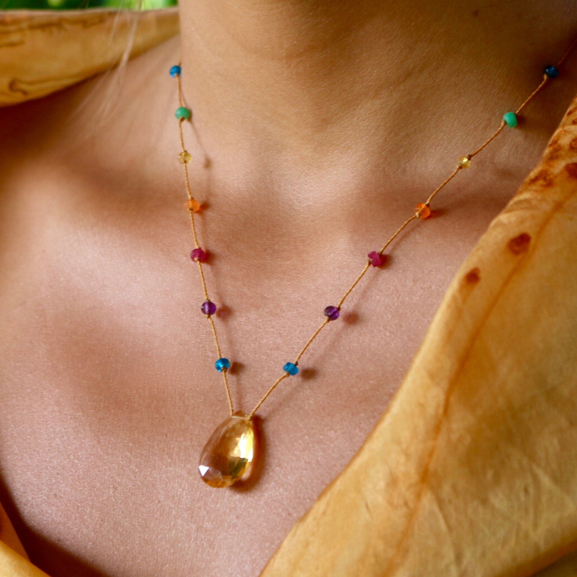 Amalia CITRINE NECKLACE IN RAINBOW DROP at Romi Boutique