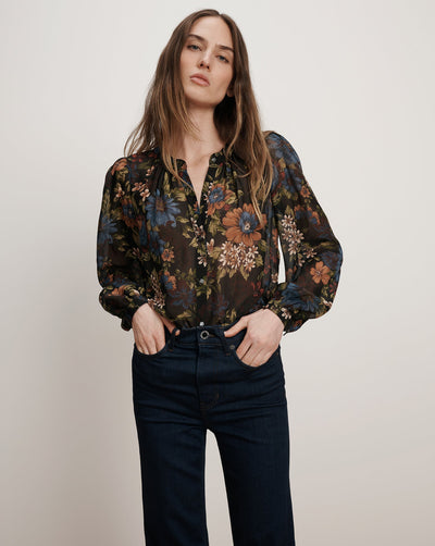 ASHLYNN SILK BLOUSE IN BLACK MULTI - Romi Boutique