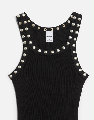 STUDDED RIB TANK IN BLACK - Romi Boutique