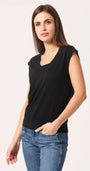Minnie Rose SUPIMA SCOOP NECK CAP SLEEVE TOP at Romi Boutique
