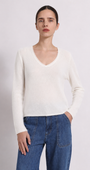 Minnie Rose Sheer Luxury Cashmere Long Sleeve V Neck with Rolled Trims at Romi Boutique