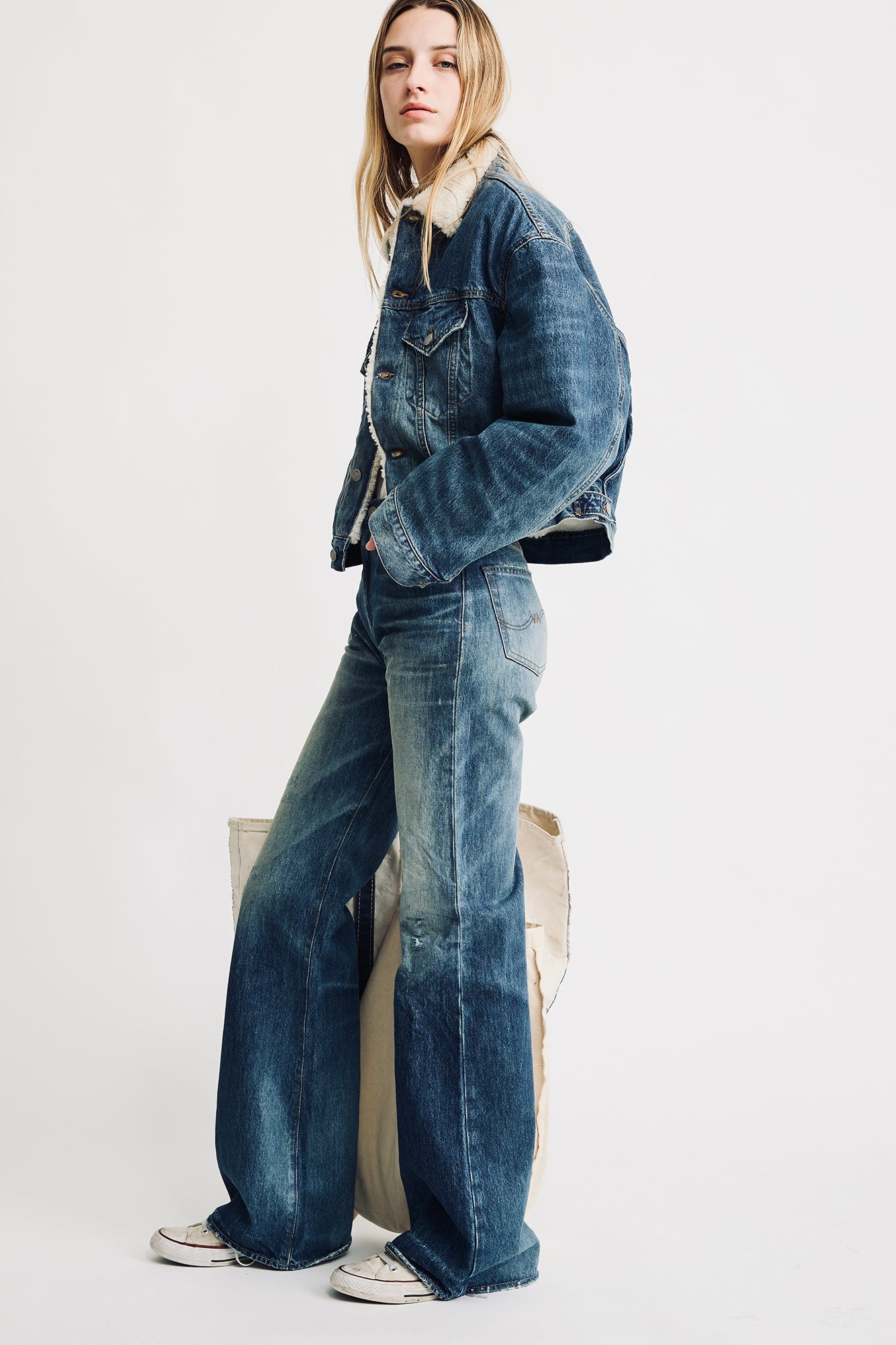 IRIS BOXY TRUCKER JACKET IN FENMORE BLUE W/ SHERPA LINING