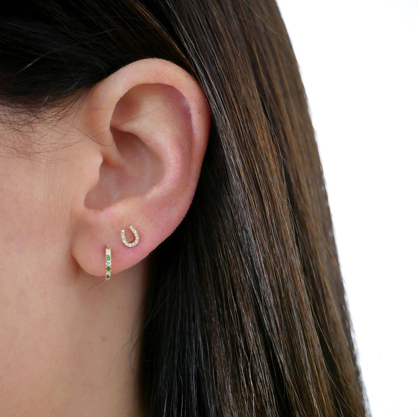 DIAMOND MINI HORSESHOE STUD EARRINGS IN 14K YELLOW GOLD