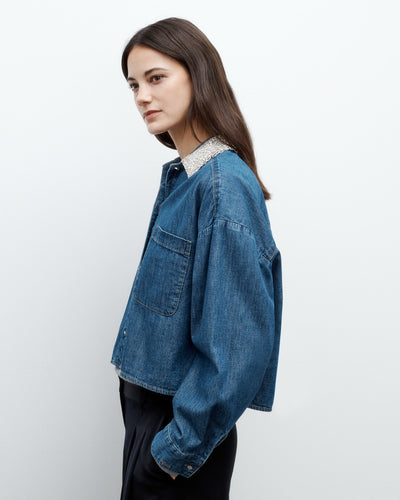 MY EX'S DENIM SHIRT W/ CRYSTAL COLLAR IN PARIS - Romi Boutique