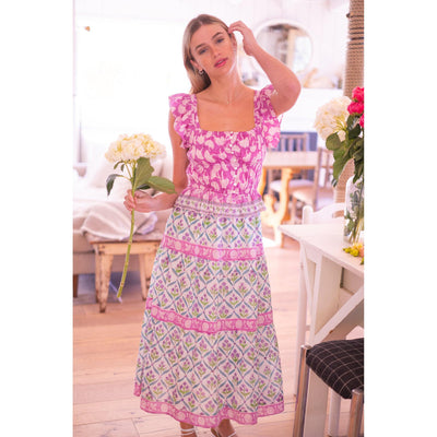 FLEUR MIDI DRESS IN MIXED PRINTS - Romi Boutique