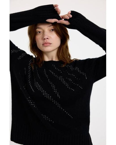 HOT FIX ZEBRA CASHMERE CREW NECK JUMPER IN BLACK