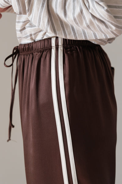 THE SILK STRIPE CROP PANT IN ESPRESSO