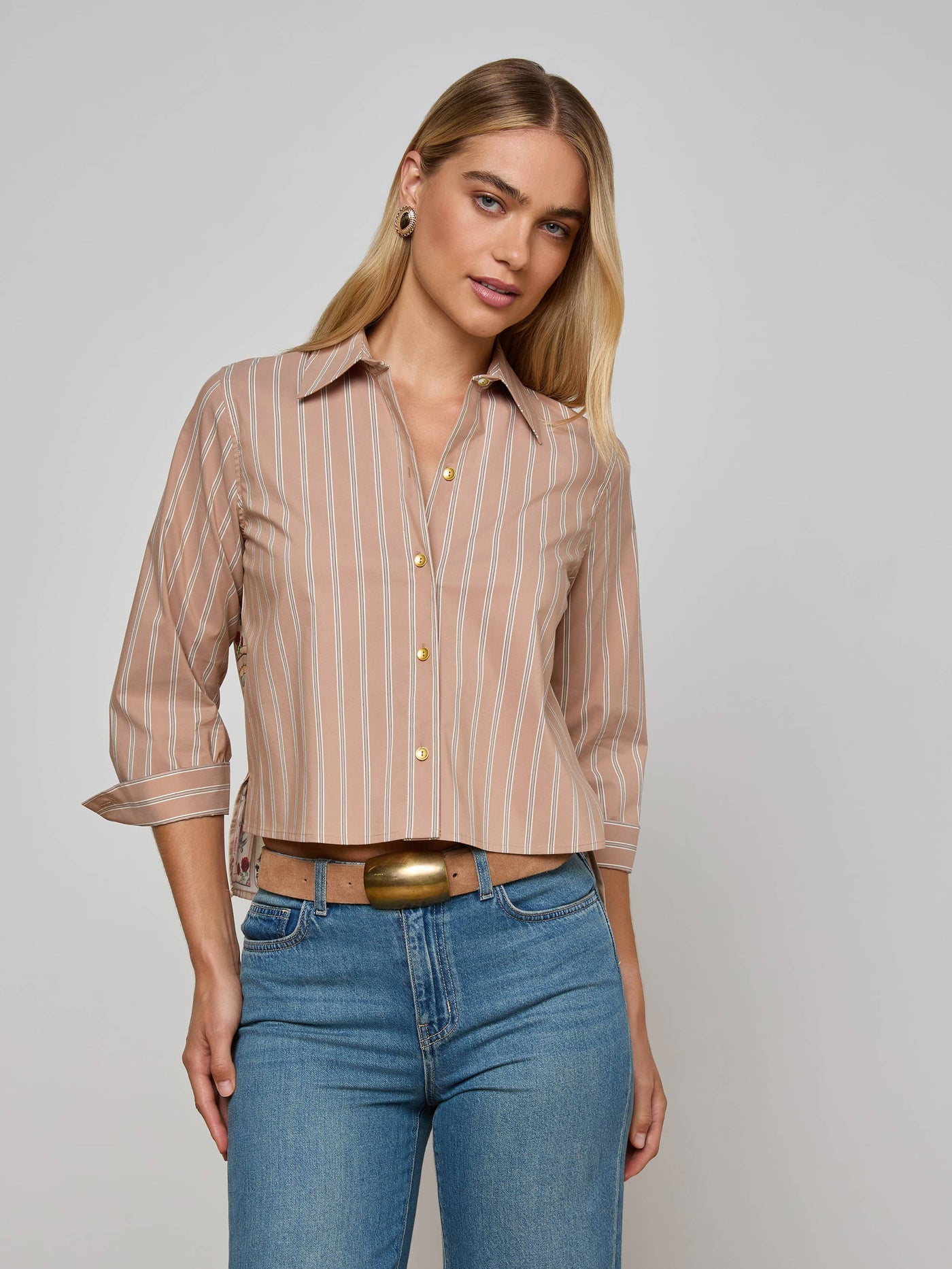 FAWN WESTERN CARD PRINT SHIRT IN STRIPE/TAN MULTI