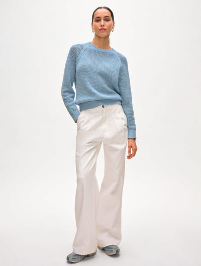 FINE COTTON BOUCLE MESH SWEATSHIRT IN BLUE MARL