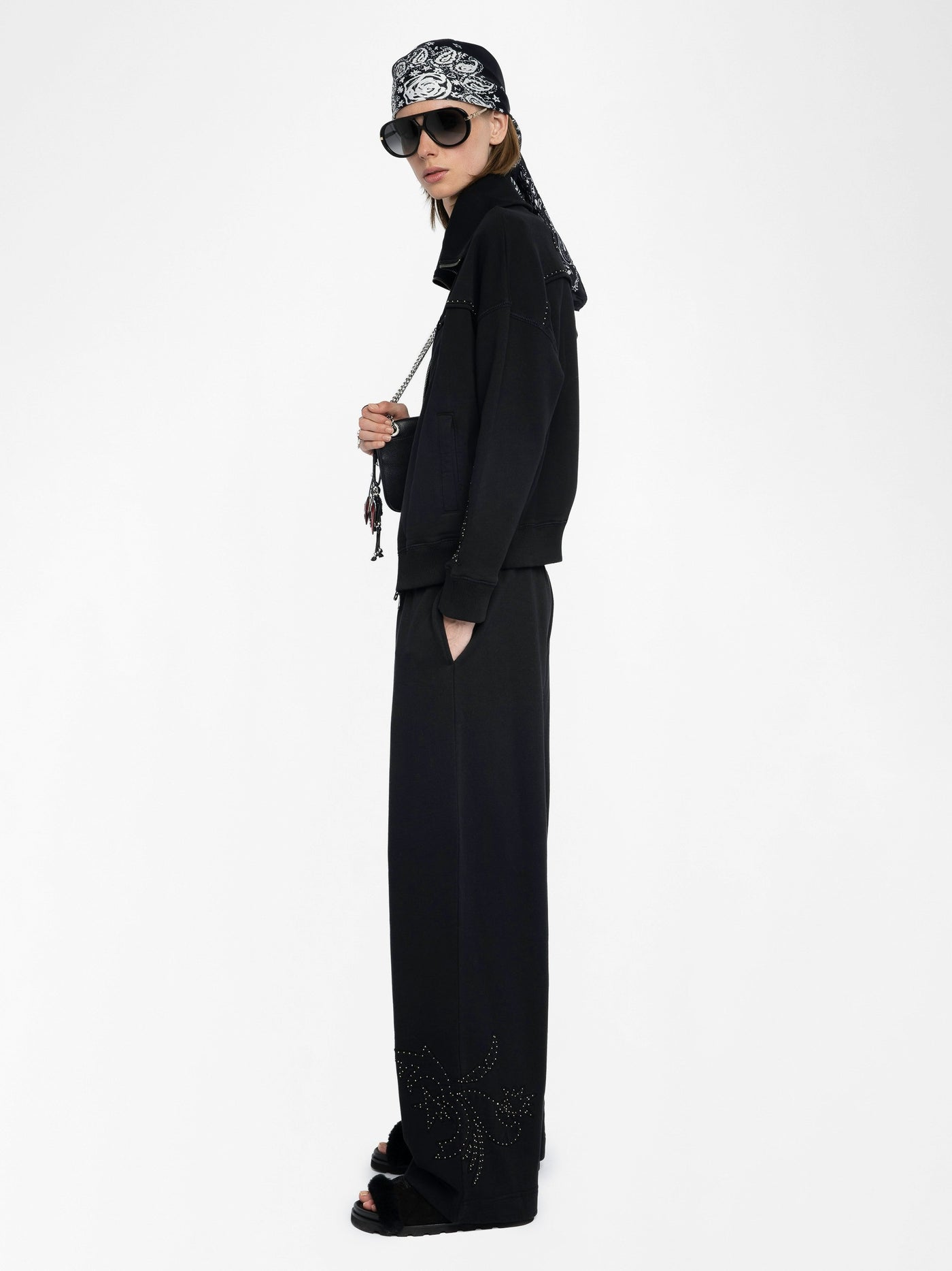 MILLY ZIP UP SWEATSHIRT IN BLACK