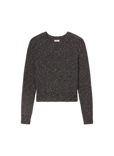 ZOE BOUCLE TWEED SWEATER IN CHARCOAL/DARK BROWN