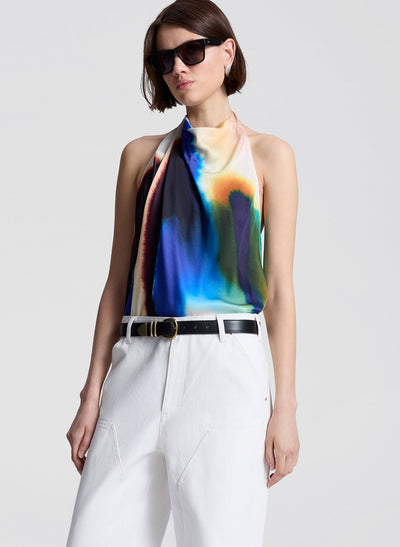 ADA PRINTED HALTER TOP IN LAPIS MULTI