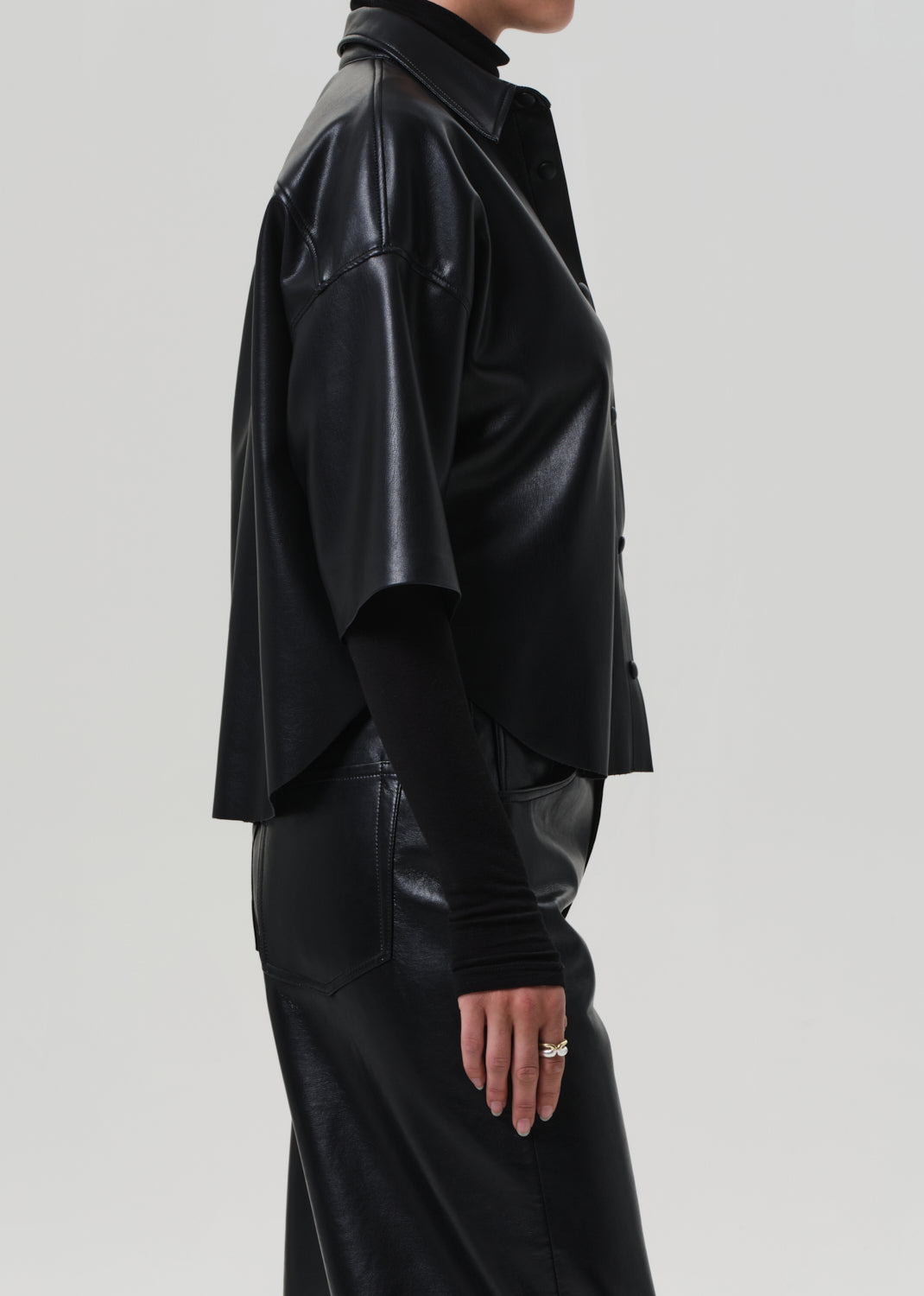 FRANCES CROPPED CAPE BUTTON UP IN BLACK