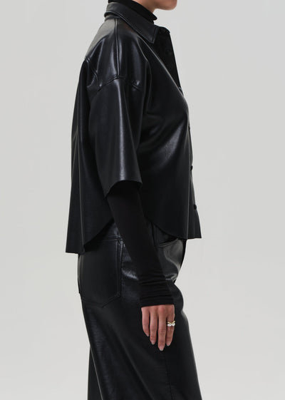 FRANCES CROPPED CAPE BUTTON UP IN BLACK