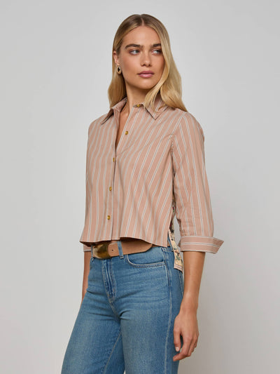FAWN WESTERN CARD PRINT SHIRT IN STRIPE/TAN MULTI
