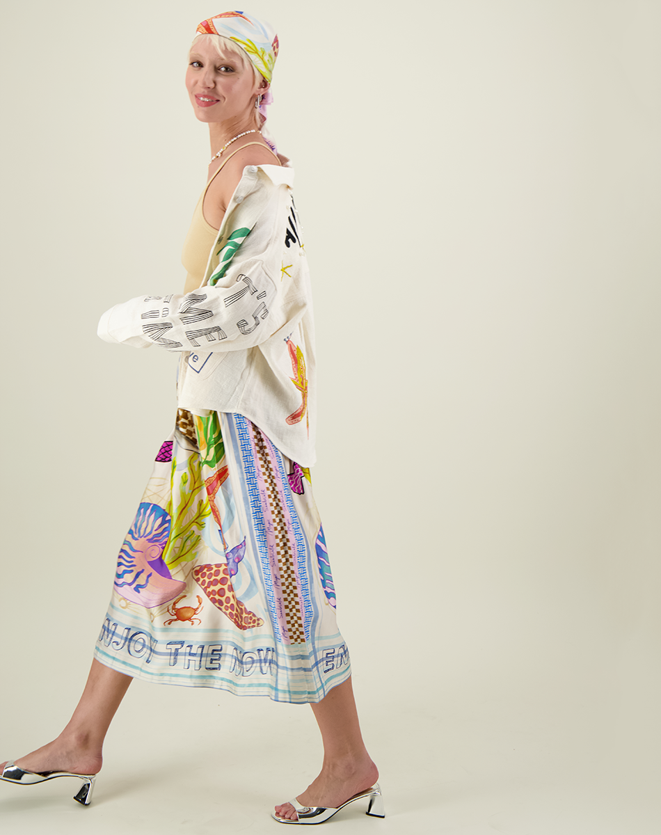 VANESSA PRINTED MIDI SKIRT IN MAGIC OCEAN