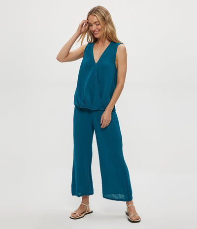 PETITE MEDINA CROPPED GAUZE PANT IN LAGOON - Romi Boutique
