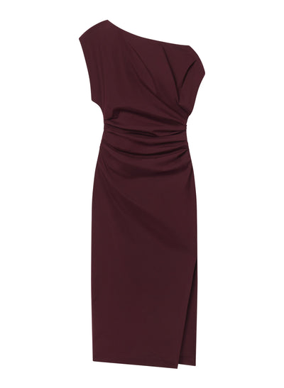 NARA OFF SHOULDER MIDI DRESS IN PLUM - Romi Boutique