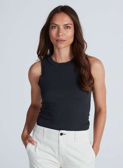 RIB TANK IN STONE BLACK - Romi Boutique