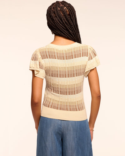 REBECCA KNIT FLUTTER SLEEVE TOP IN BONE PLAID - Romi Boutique