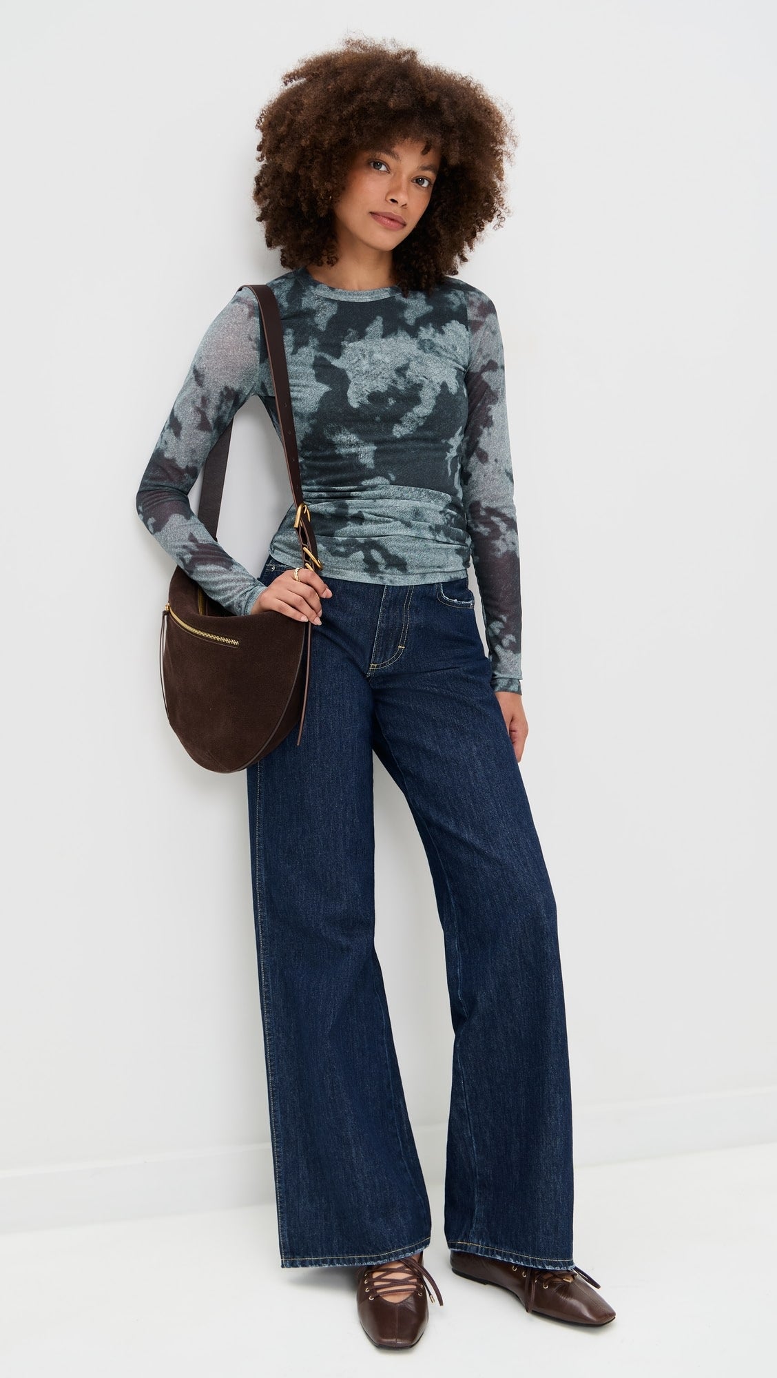 YANA PRINTED MESH LS TEE IN SILVER MULTI
