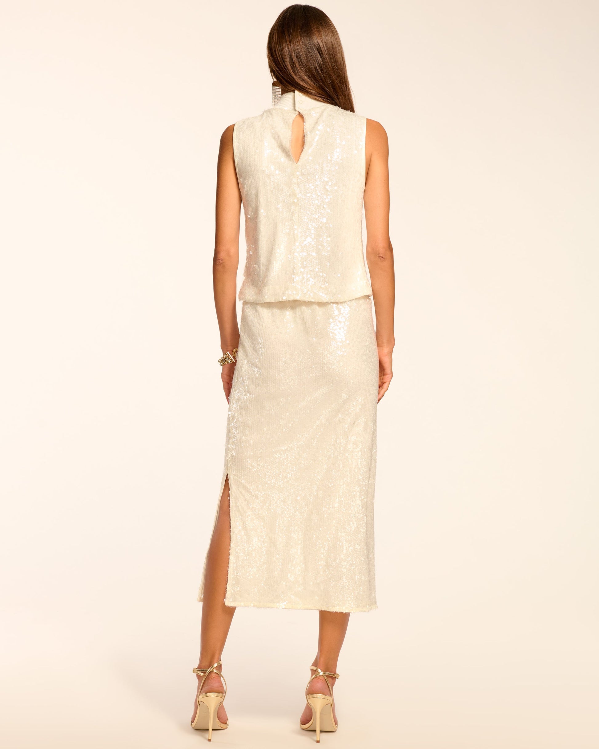 ANNITA MIDI SKIRT IN WINTER WHITE SEQUIN - Romi Boutique