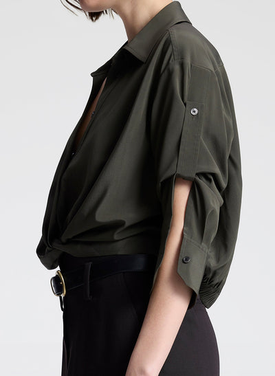 LEO SILK TOP IN OLIVE BROWN