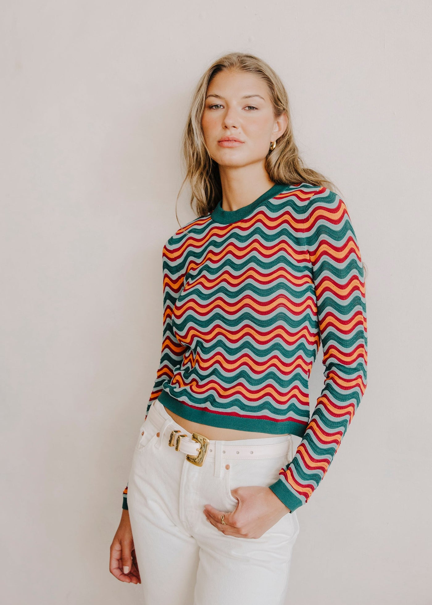 SARAFINA KNIT TEE IN GREEN MULTI