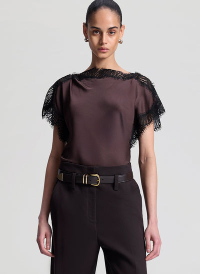 LUNA SATIN TOP IN COCOA/BLACK